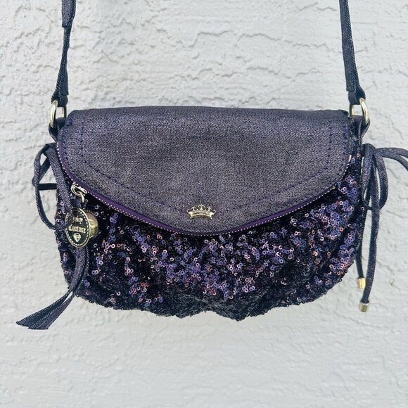 Authentic JUICY COUTURE Mini Traveler Crossbody Bag Sequin Purple (MRSP $65) - Picture 3 of 14